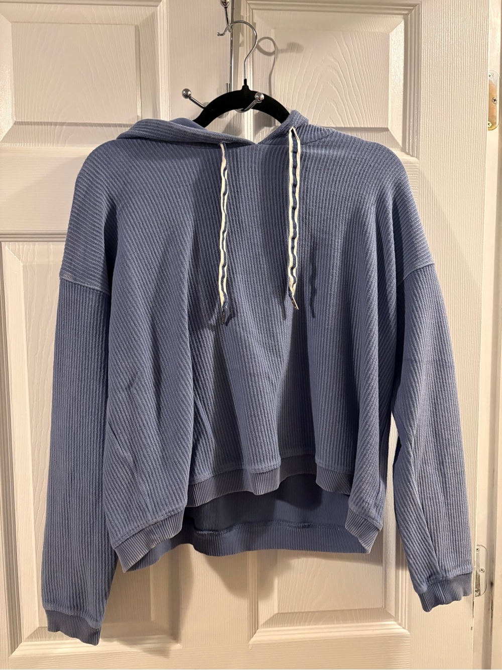 aerie Dusty Blue Ribbed Hoodie with Drawstrings